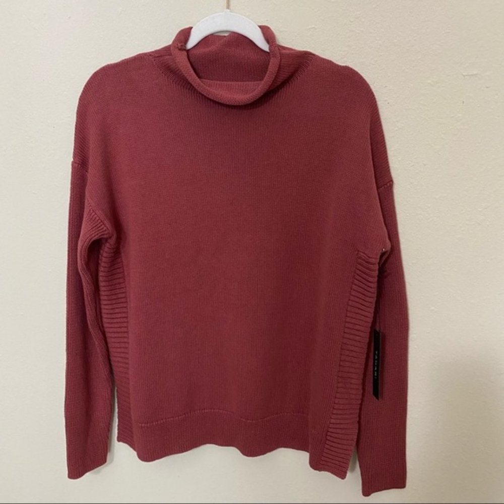 TAHARI Dusty Rose Cotton Blend Mock Neck Sweater M